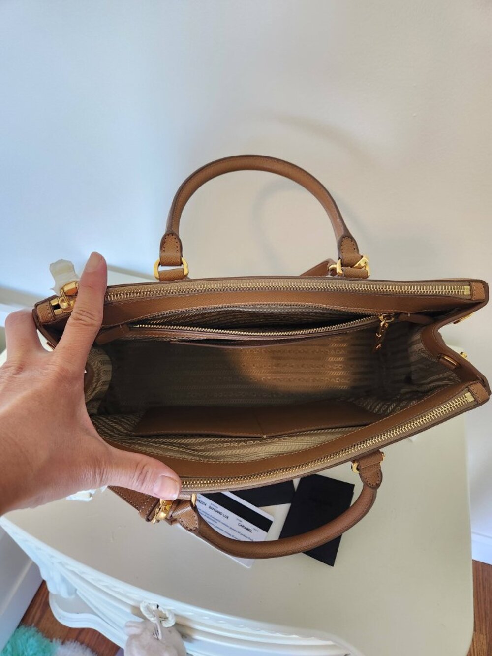 New Prada Brown Saffiano Lux Leather  Double Zip Tote - Picture 14 of 15